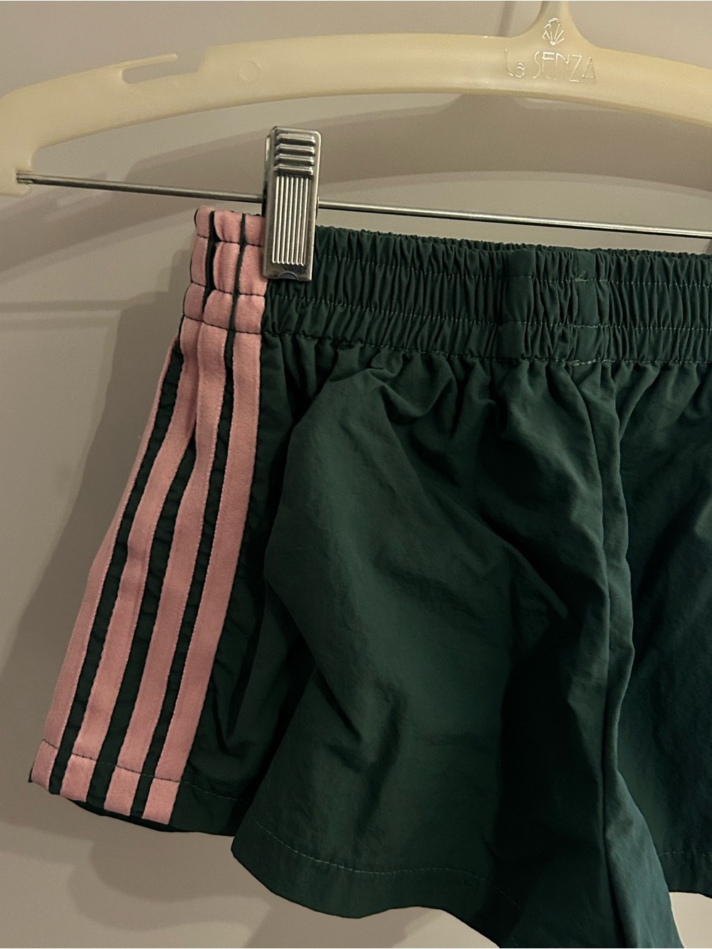 SHEIN Dark Green Shorts with Pink Side Stripes